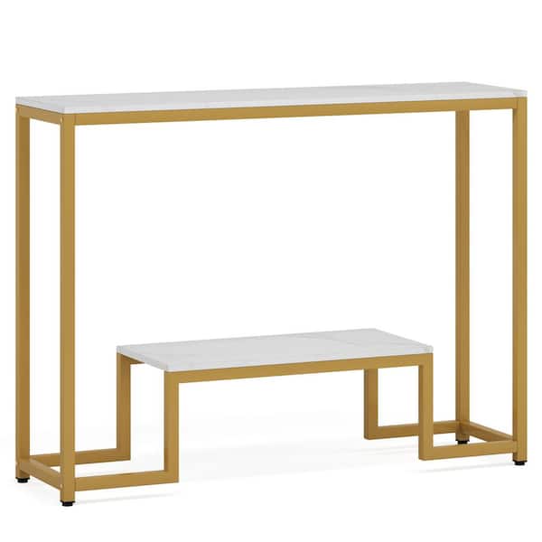 TRIBESIGNS WAY TO ORIGIN Deborah White Faux Marble Wood Console Table with Open Shelf Storage