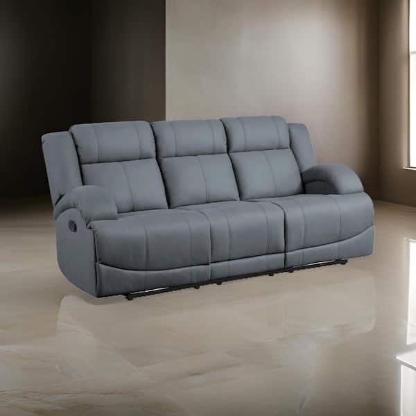 Benjara 36.5 in. Pillow Top Arm Microfiber Rectangle Manual Recliner Sofa in Blue