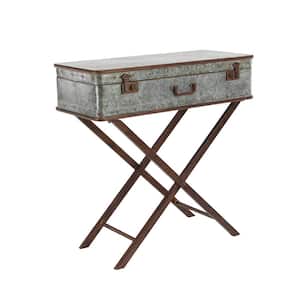 16 in. Gray Extra Large Rectangle Metal End Accent Table with Suitcase Style Top