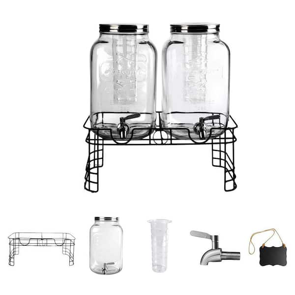 2 Pack 256 fl. oz. Clear Glass Drink Dispensers with Stand and 18/8 Stainless Steel Spigot for Party Wedding Picnic BBQ