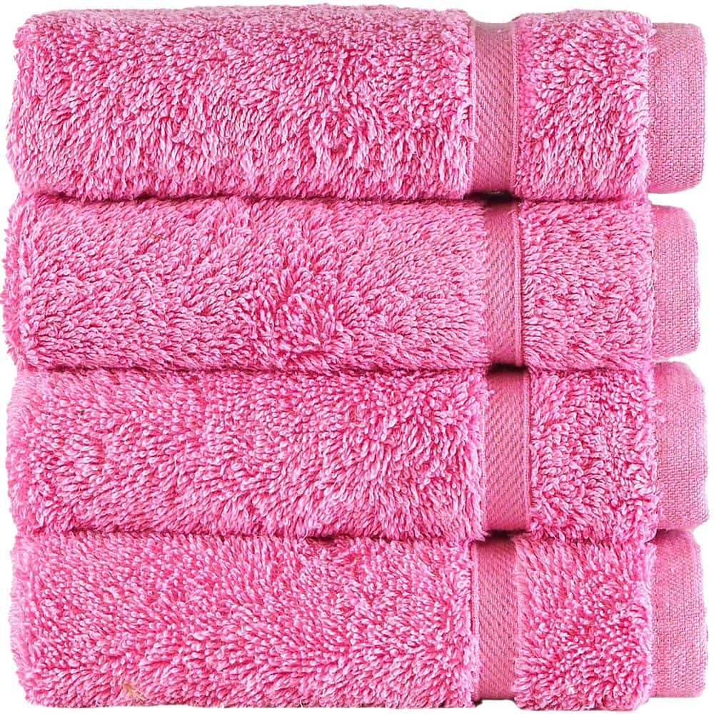 4-Piece 100% Cotton Premium Pink Washcloths-Quick-Dry, High Absorbent Bath 