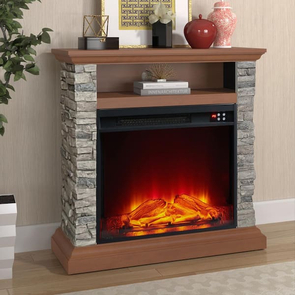 FESTIVO 32 in. Freestanding Electric Fireplace in Light Brown