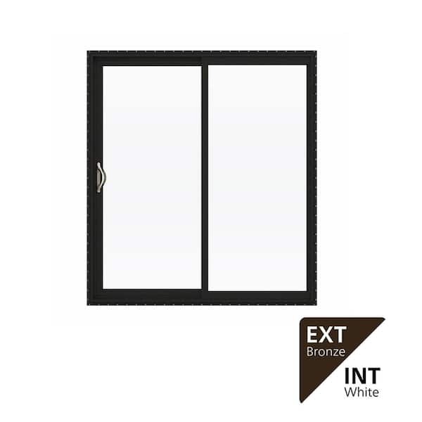 72 in. x 80 in. V-2500 Series Bronze FiniShield Vinyl Left-Hand Full Lite Sliding Patio Door w/White Interior