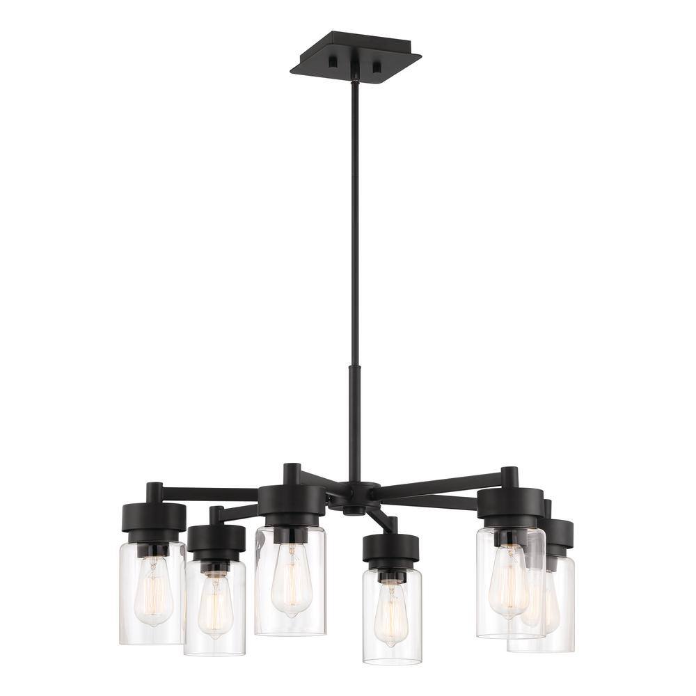 Midnight Steel 6-Light Outdoor Chandelier with Clear Glass Shades