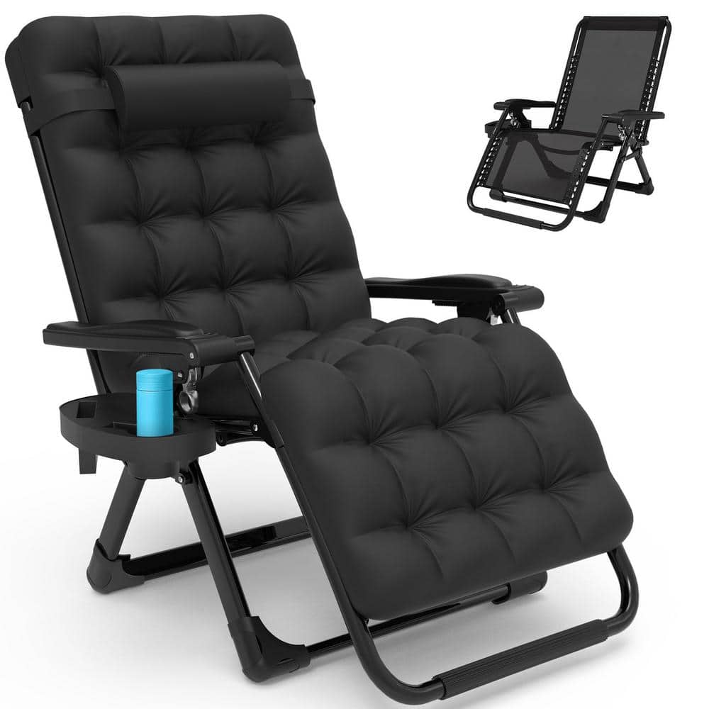 SEEUTEK Fssia 26 in. W Black Metal 0-Gravity Chairs Outdoor