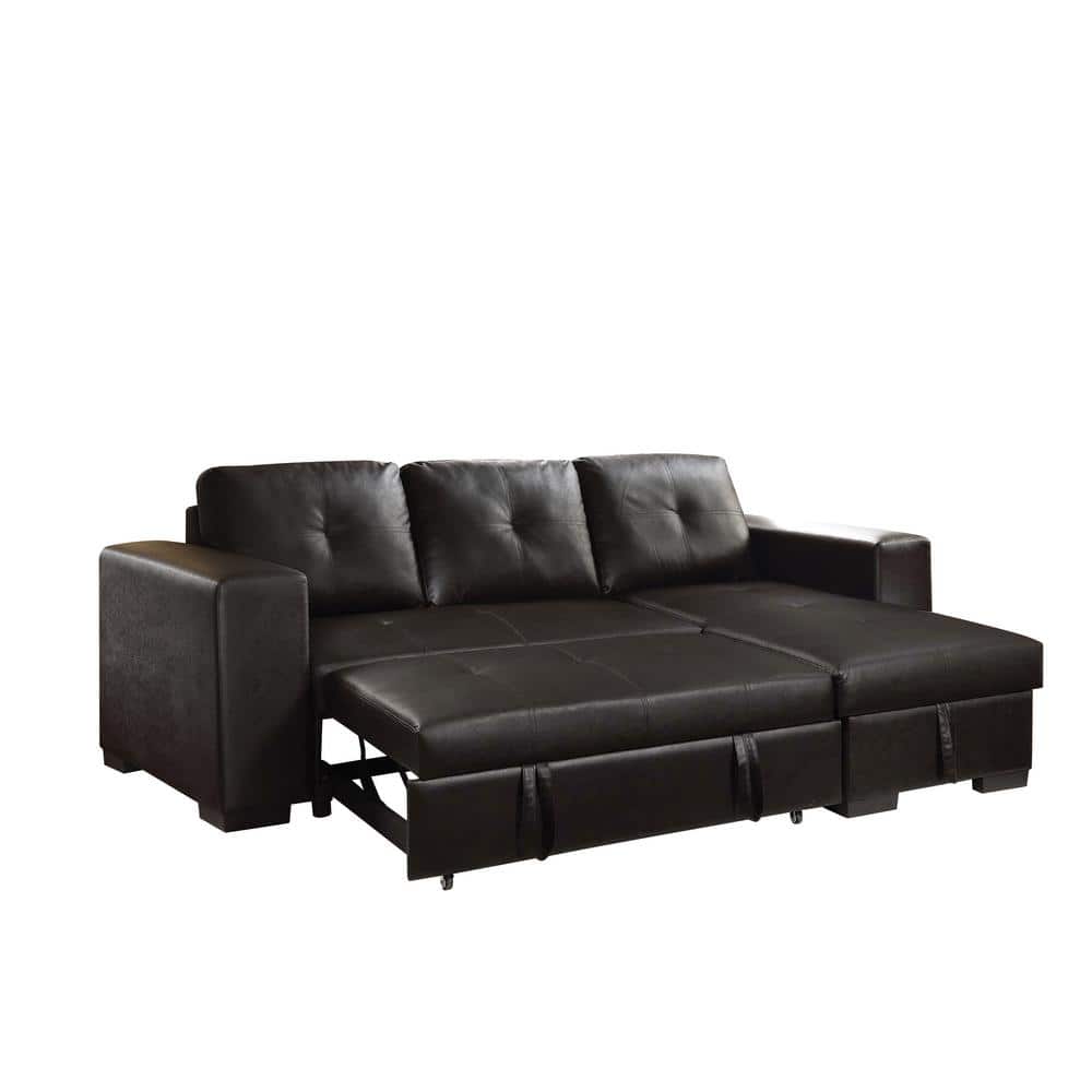 Lloyd Twin-Size Tufted Black Faux Leather Sectional with Storage