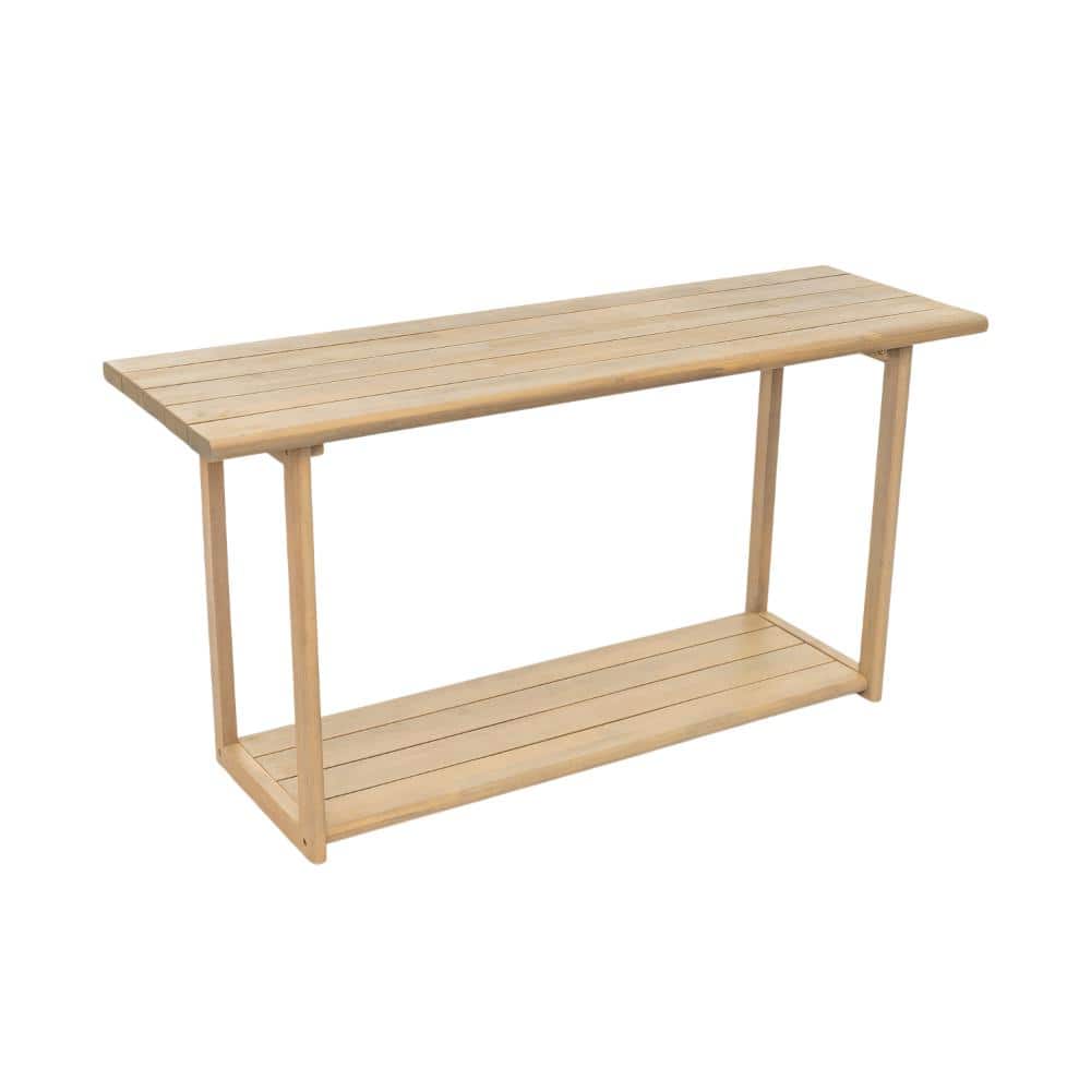 Light Teak Wood Table, 2-Tier Slatted Rectangular Outdoor Sofa Table with Storage Shelf for Patio price history on PriceWatchPro