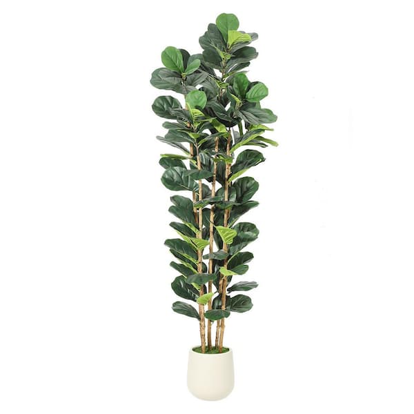 Unbranded 7ft. Faux Fiddle Leaf Fig Tree, 84 in. Artificial Fig Trees w/ 107 Fiddle Leaves Faux Plants in White Pot for Home Decor