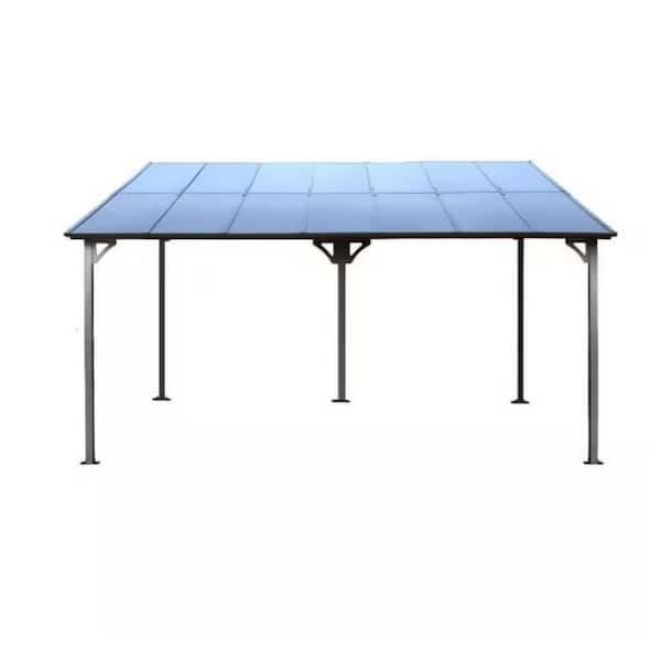 10 ft. x 14 ft. Grey Outdoor Gazebo, Wall-Mounted Lean to Metal Awning Gazebo with Roof, Heavy Duty for Patio, Backyard