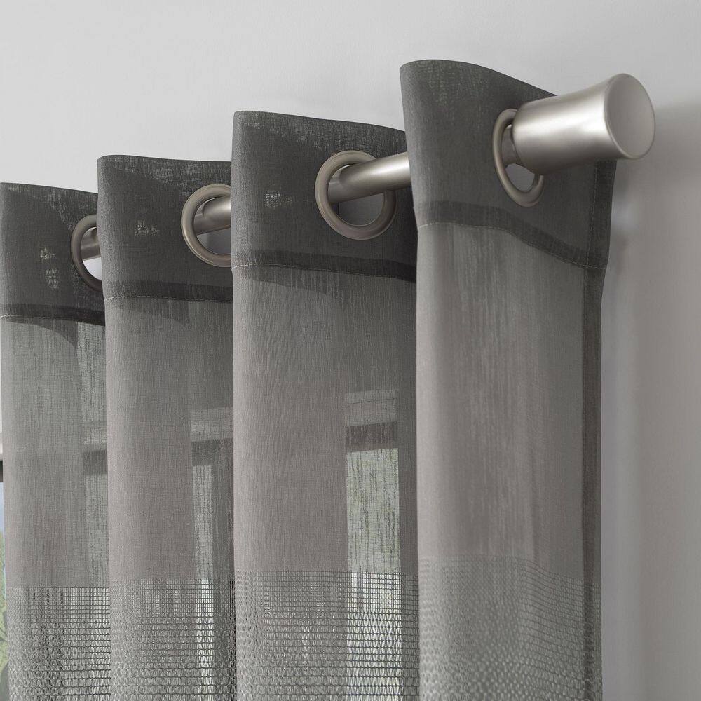 Gray Ombre Sheer Polyester Grommet Curtain Panel, 52" x 96"