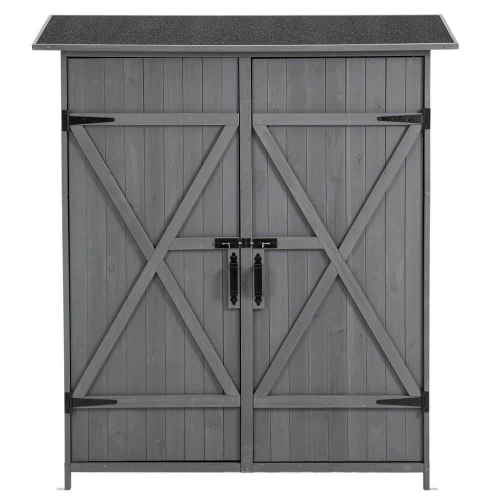 4.67 ft. W x 1.6 ft. D Gray Outdoor Wood Shed with 2 Door and Lockable, for