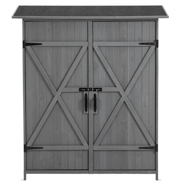 4.67 ft. W x 1.6 ft. D Gray Outdoor Wood Shed with 2 Door and Lockable, for Garden Yard Lawn (7.47 sq. ft. )