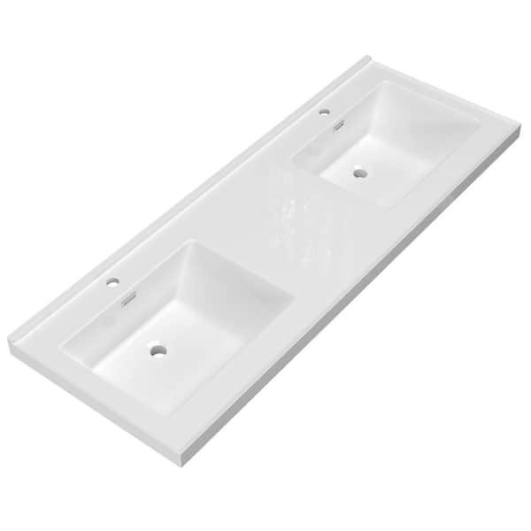 60 in. W x22 in. D Solid Surface Vanity Top White Rectangular Double Sinks Vanity Top with Backsplash & Basin Countertop