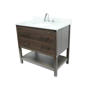 37 in. W x 22 in. D x 35 in. H Single Bath Vanity in Dark Gray with Quartz Top in White with White Oval Basin