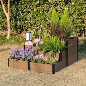 24 in. D x 28 in. H x 90 in. W Brown and Black Composite Board and Steel Corner and Terraced Garden Box Set