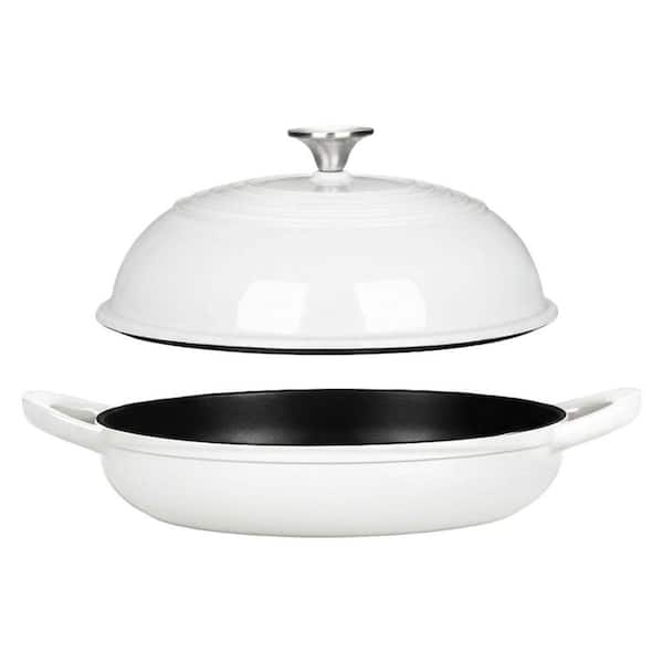 5.5 qt. Round Enameled Cast Iron Dutch Oven Pan with Dome Lid in White for Sourdough Bread Baking, 1-Piece