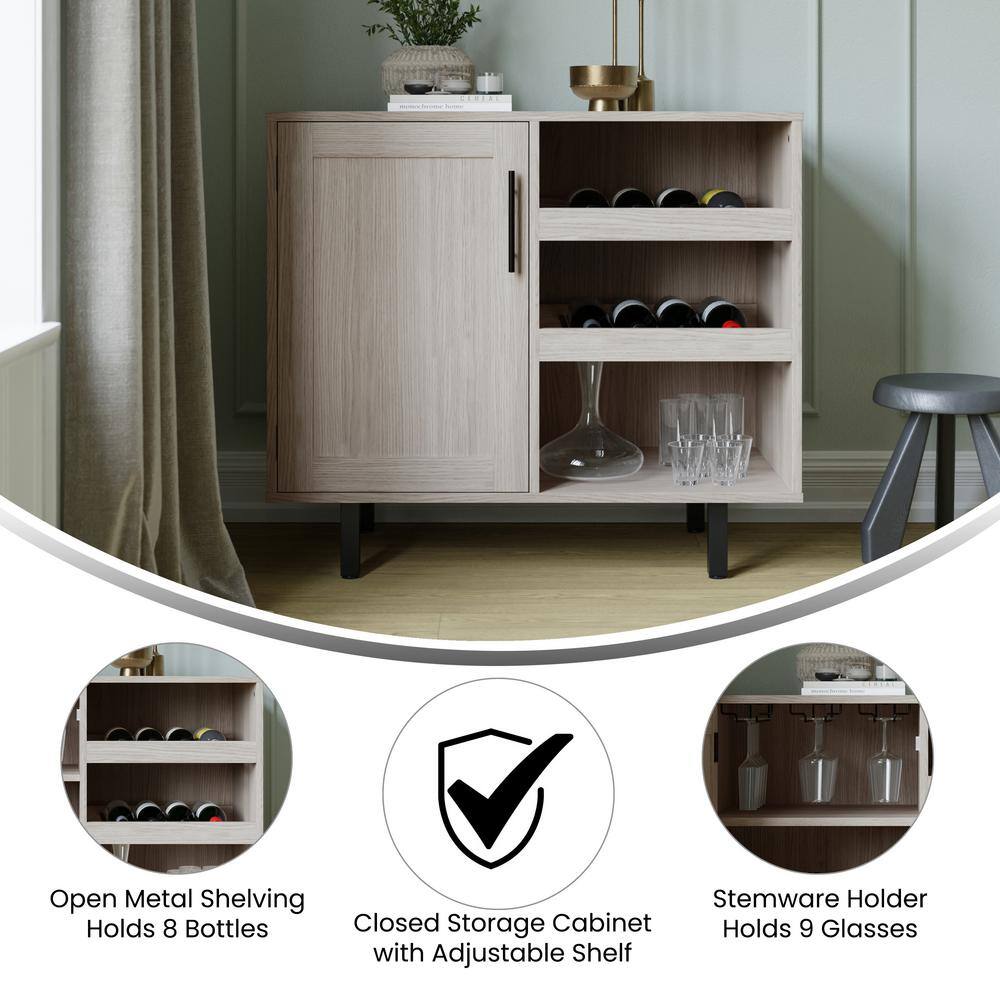 Gray Wood and Metal Bar Sideboard with Adjustable Shelf