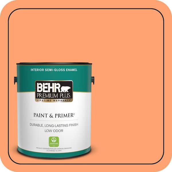 BEHR PREMIUM PLUS 1 gal. #P210-5 Cheerful Tangerine Semi-Gloss Enamel Low Odor Interior Paint & Primer