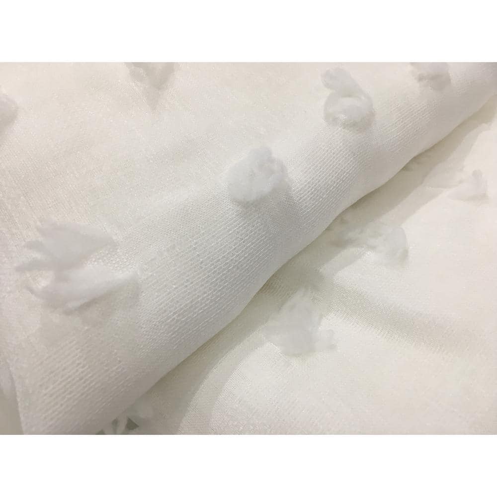 White Faux Linen 3D Puff Shower Curtain with Liner