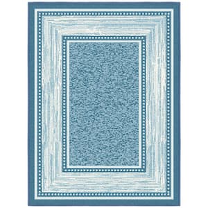 Ottohome Collection Non-Slip Rubberback Bordered Design 2x3 Indoor Entryway Mat, 2 ft. 3 in. x 3 ft., Teal Blue