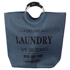 Navy Canvas Deluxe Laundry Hamper Tote with Soft Grip Handles