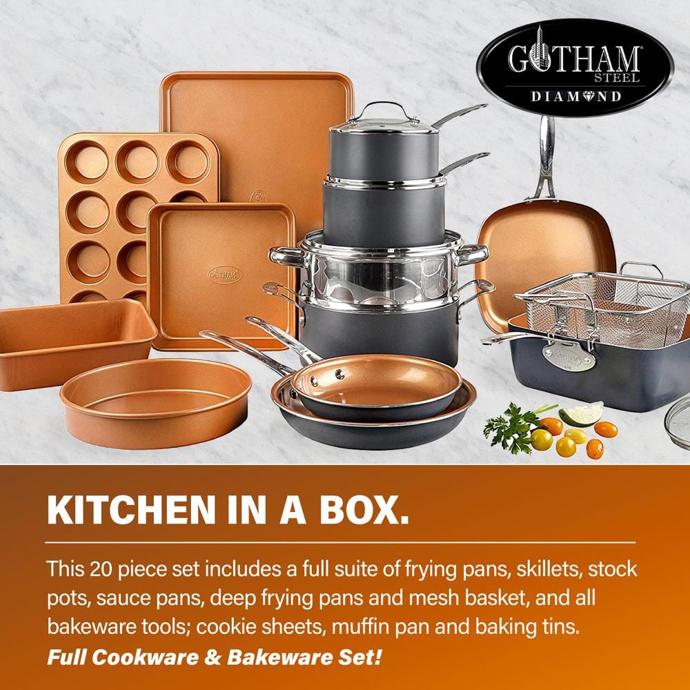 Gotham Steel 20-Piece Gray and Copper Nonstick Cookware and Bakeware Set