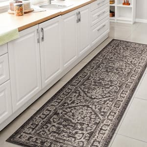 Malta Bohemian Medallion Textured Weave Black/Gray 2 ft. x 8 ft. Indoor/Outdoor Runner Rug