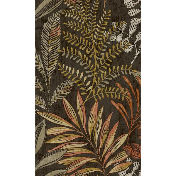 Brown Light Leaf Motif Tropical 57 sq. ft. Non-Woven Textured Non-pasted Double Roll Wallpaper