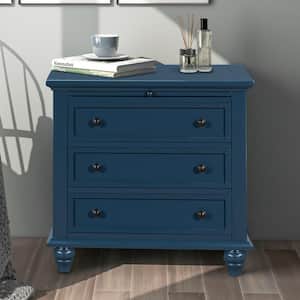 Blue Classic 3-Drawer 28 in. W Nightstand with Pull Out Tray