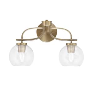 Olympia 7.5 in. 2-Light Bath Bar, New Age Brass, Clear Bubble Glass Vanity Light