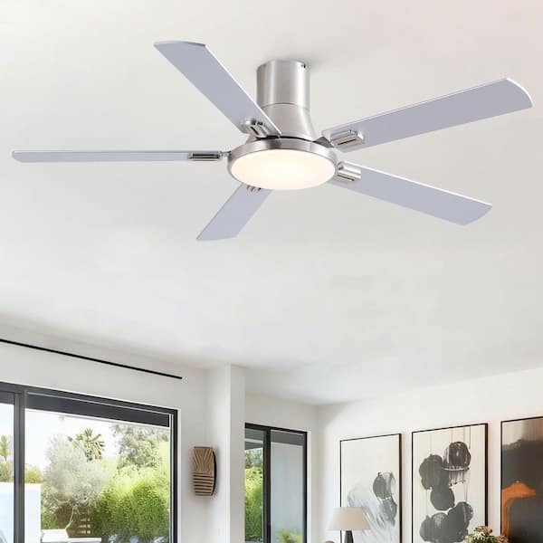 52 in. Silver Brushed Nickel Flush Mount Standard Ceiling Fan with Remote Control