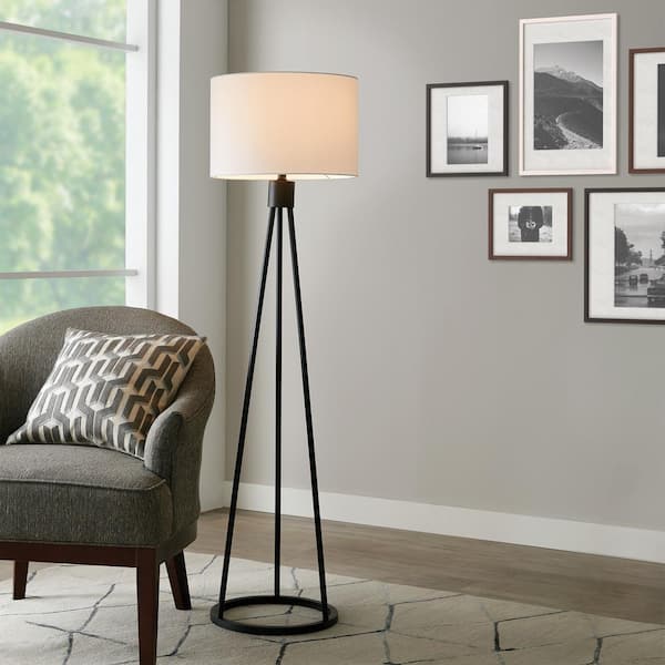 Hampton Bay Higgins 56.25 in. Black Floor Lamp with Round Base - The Home Depot
