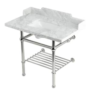 Pemberton 36 in. Marble Console Sink with Brass Legs in Marble White Polished Nickel