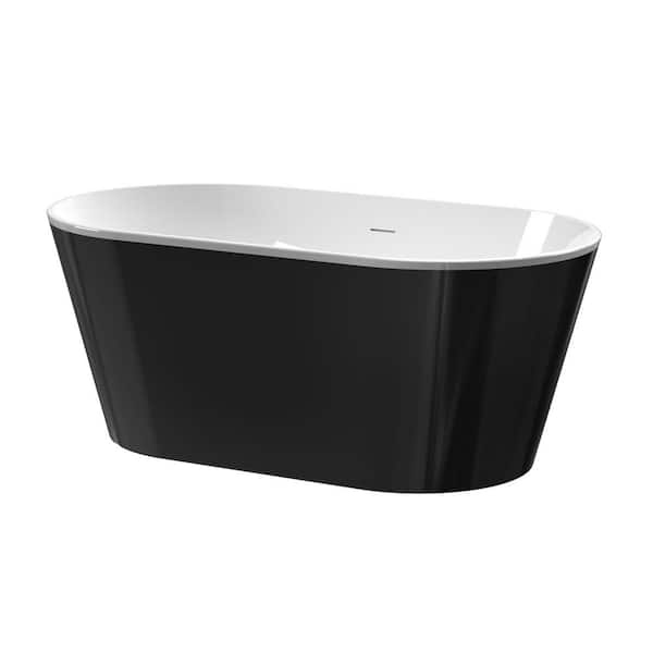 Aoibox Contemporary 60.00 in. x 29.00 in Soaking Bathtub with Center Drain in Black