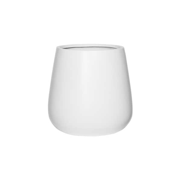 PotteryPots 18.1 in. Tall, Matte White Pax Medium Fiberstone Indoor Outdoor Modern Round Planter