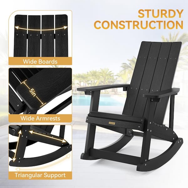 LUE BONA Black Plastic Adirondack Rocking Chair Porch Rockers