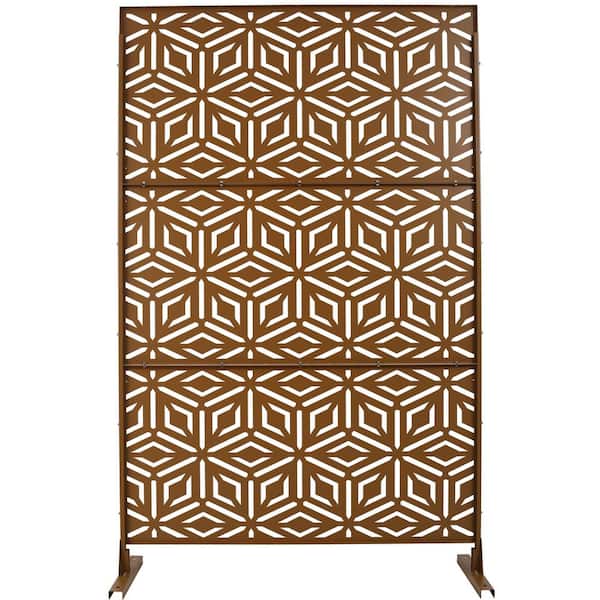 Tidoin 6.3 ft. x 4 ft. Brown Steel Freestanding Flat Flat Top Decorative Privacy Screen Metal Fence Panel