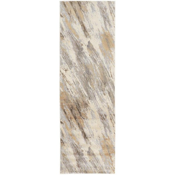 HomeRoots Brown and Ivory Abstract 2 ft. x 8 ft. Runner Rug