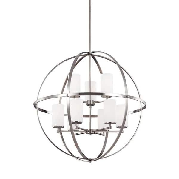 Generation Lighting Alturas 9-Light Brushed Nickel Modern Hanging Globe Chandelier with Glass Shades