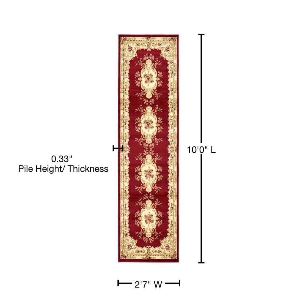 Red Medallion Synthetic Stain-Resistant Runner Rug
