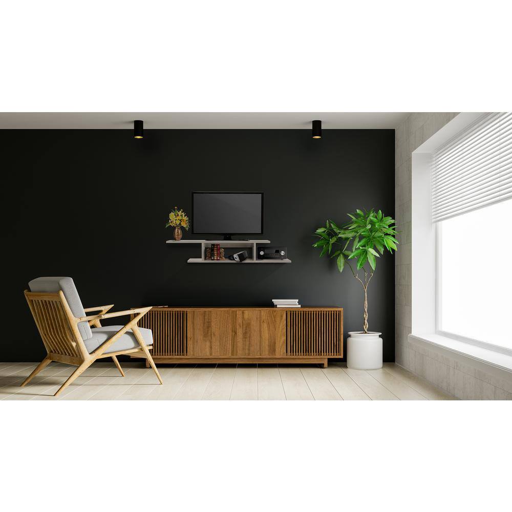 White Light Wood 2-Tier Floating Media Shelf with Brackets