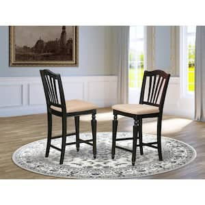 Black Linen Fabric Upholstered Wood Chairs With Cushion, Set of 2