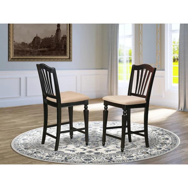East West Furniture Black Linen Fabric Upholstered Wood Chairs With Cushion, Set of 2