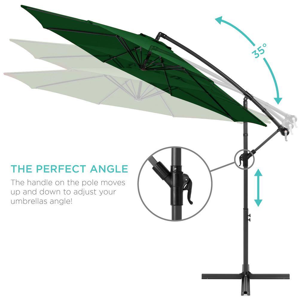 10ft Green Polyester Cantilever Patio Umbrella with Adjustable Tilt