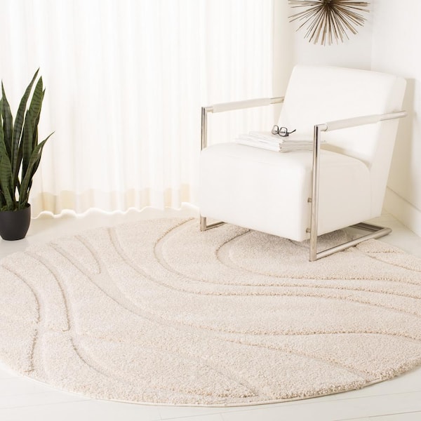 Florida 10 ft. x 10 ft. Creme Abstract Round Rug