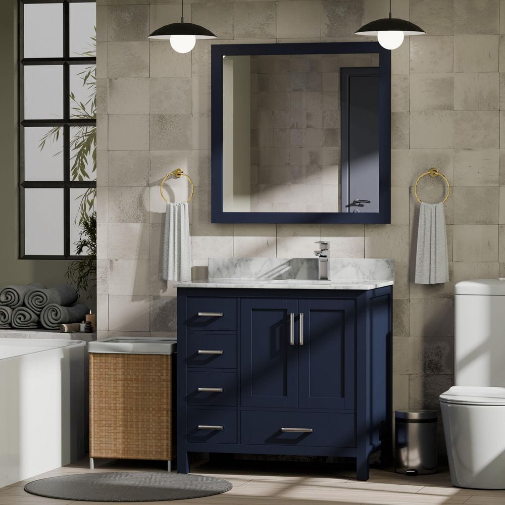 Lexora Jacques 36 in. W x 22 in. D Right Offset Navy Blue Bath