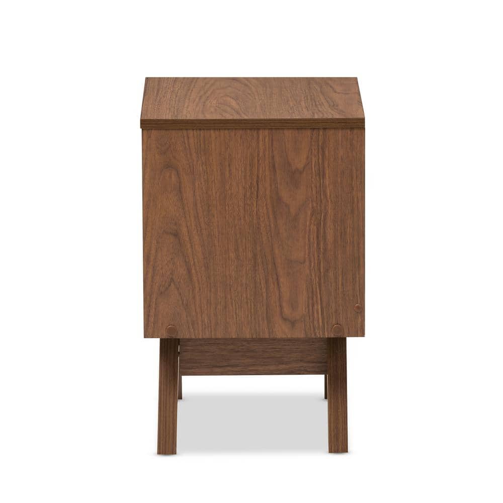 Walnut and White 2-Drawer Mid-Century Modern Nightstand