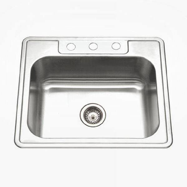HOUZER Glowtone Series Drop-In Stainless Steel 25 in. 3-Hole Single Bowl Kitchen Sink