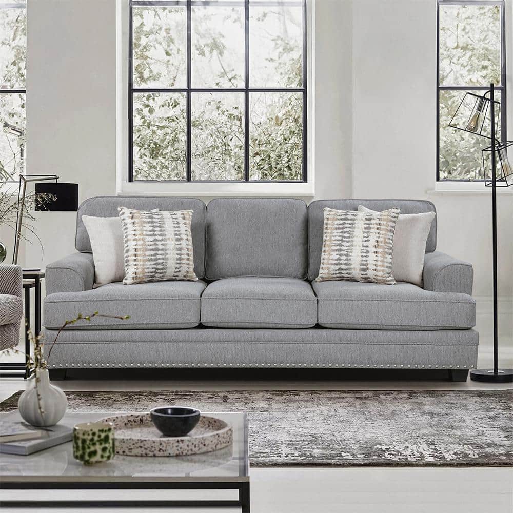Midwood 91.5 in. W Straight Arm Chenille Rectangle Sofa in. Gray
