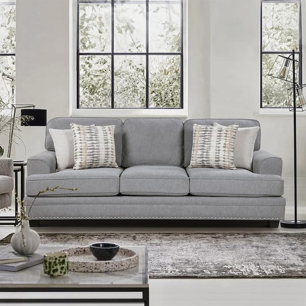 Lazzara Midwood 91.5 in. W Straight Arm Chenille Rectangle Sofa in. Gray